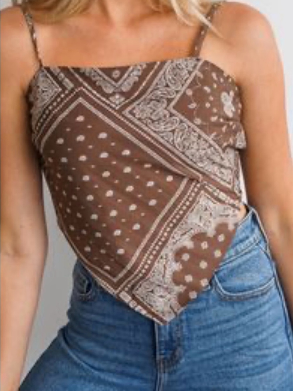 French Kiss Couture Brown Bandana Print Satan Cami Top